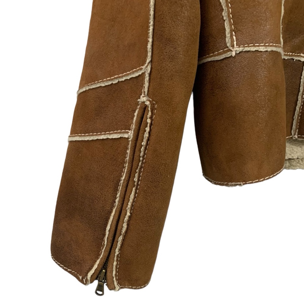 Vintage Guess Shearling Vegan Leather Front Zip Winter Jacket Women’s Size Large - Picture 8 of 10